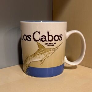 Starbucks Los Cabos Cream & Blue Fish Coffee Mug 16 oz